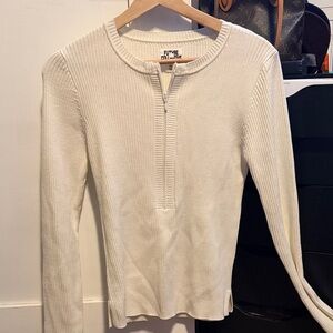 Future Collective Cream Ribbed Half-Zip Sweater
